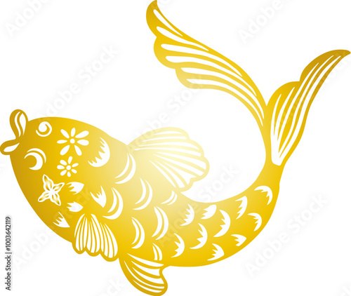 Chinese New Year golden koi fish paper cut window grille