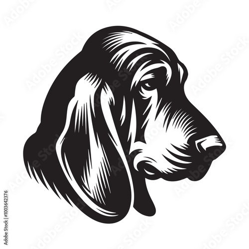Bloodhound Dog Face Clipart Design - Dog Head Logo - Bloodhound Vector illustration in black and white