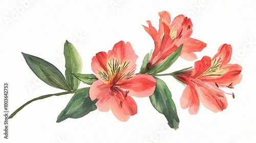 Watercolor clipart of a single alstroemeria, isolate on white background