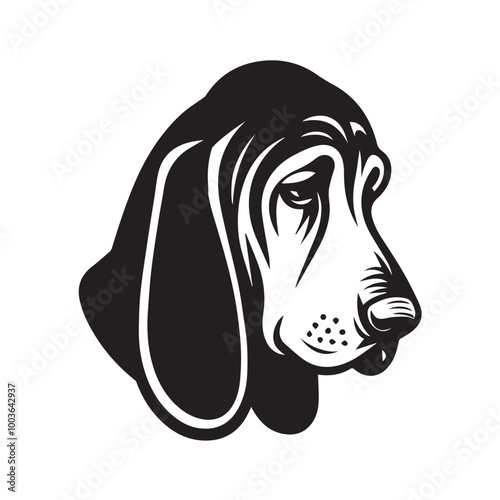 Bloodhound Dog Face Clipart Design - Dog Head Logo - Bloodhound Vector illustration in black and white