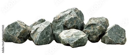 Various natural rocks arranged artistically on a white isolated background. transparent background