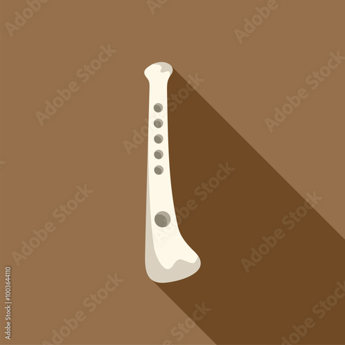 Bone flute creating beautiful music with long shadow design on brown background