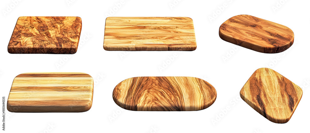 Collection of artistic wooden cutting boards in various shapes and sizes on a white isolated background. transparent background Collection of artistic wooden cutting boards in various shapes and sizes on a white isolated background. transparent background