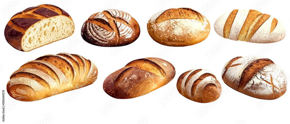 Assortment of freshly baked artisan bread loaves on a white isolated background. transparent background Assortment of freshly baked artisan bread loaves on a white isolated background. transparent background