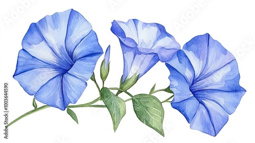 Watercolor clipart of a single morning glory flower, isolate on white background