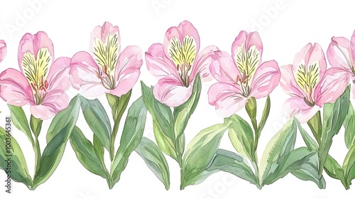 Watercolor clipart of a single alstroemeria, isolate on white background