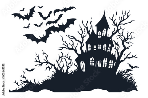 spooky haunted house, Cricut spooky haunted house, paper cut spooky haunted house SVG photo