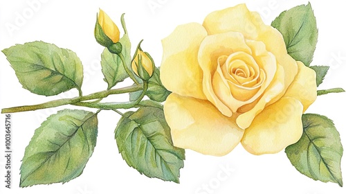 Watercolor clipart of a single rose, isolate on white background