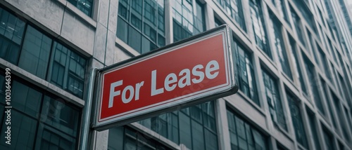 A prominent 'For Lease' sign displayed on a modern building exterior.