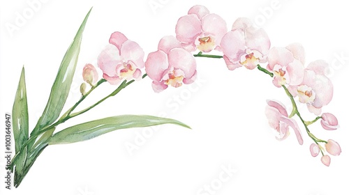 Watercolor clipart of a single orchid, isolate on white background