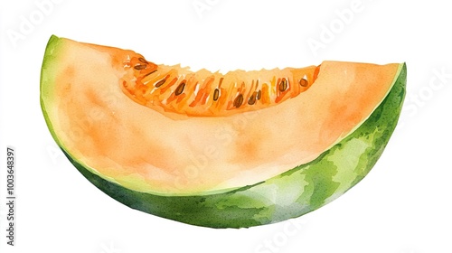 Watercolor clipart of a single honeydew melon slice, isolate on white background