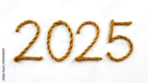 Rustic rope forming 2025 on white background