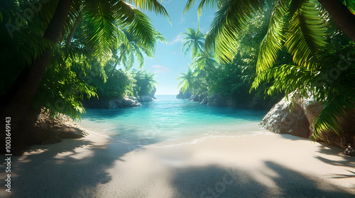 Tropical Paradise Beach Scene - 3D Illustration