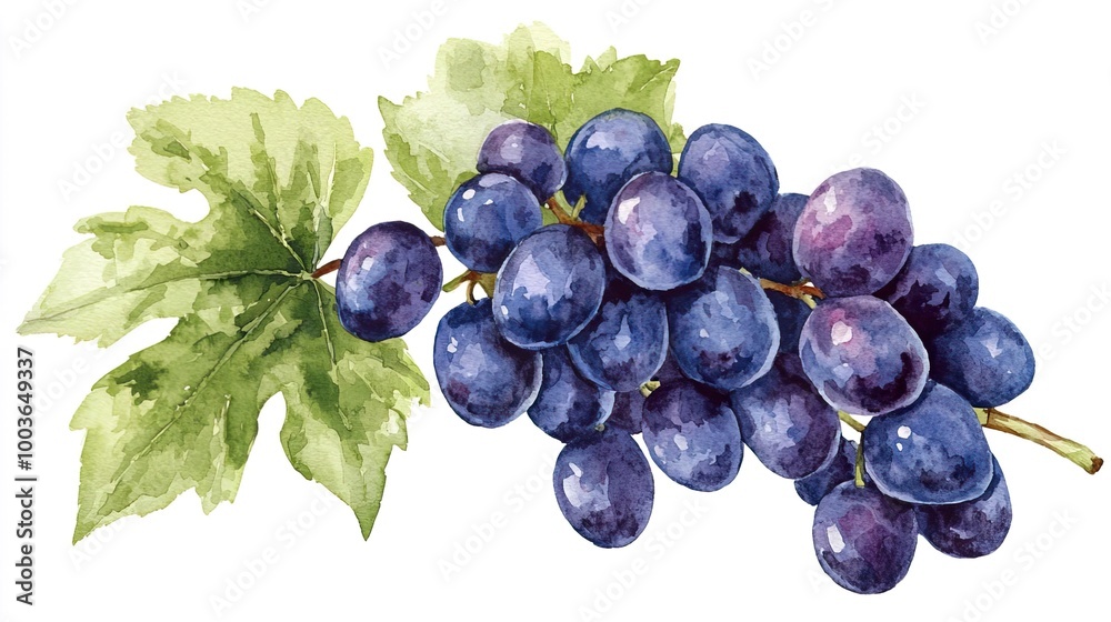 Fototapeta premium Watercolor clipart of a single grape cluster, isolate on white background