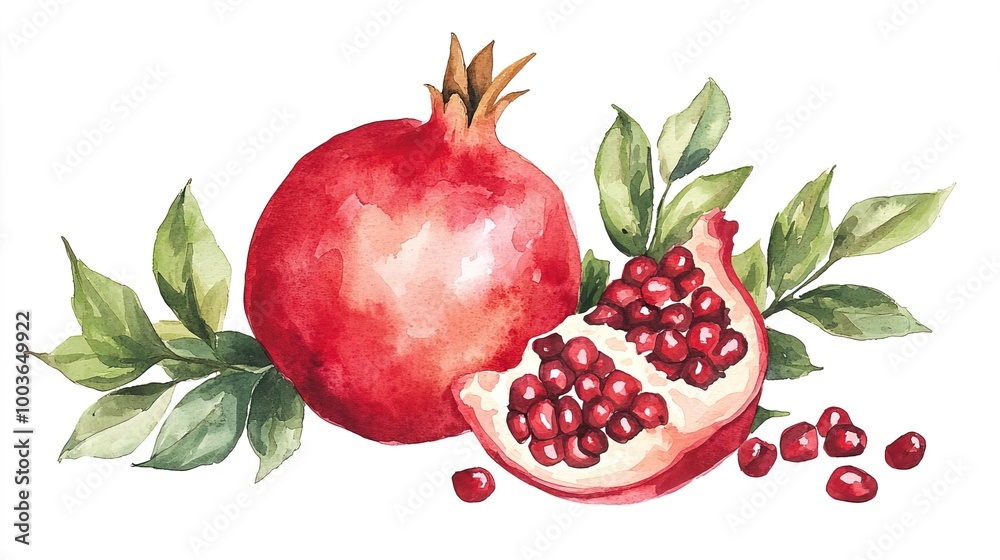 Watercolor clipart of a single pomegranate, isolate on white background Watercolor clipart of a single pomegranate, isolate on white background