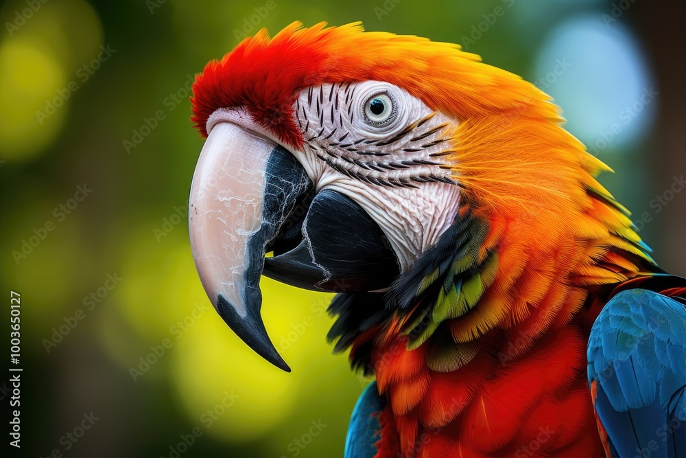 Fototapeta premium tropical macaw perched vibrant feathers in focus