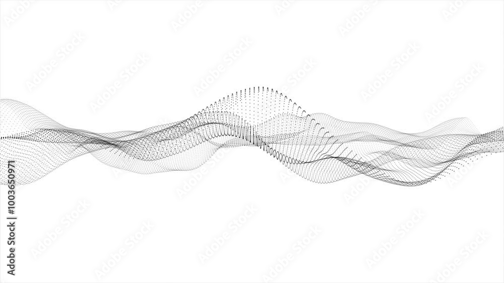 Abstract digital white dot background, looped wave and particle animation, looped background in 4k