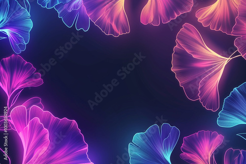 Floral Tropical Gingko Leaves background in neon colors photo