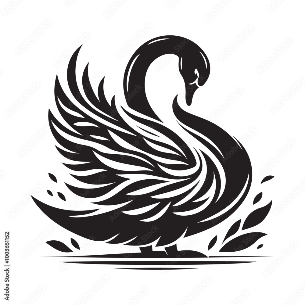 Elegant Black Swan Silhouette Vector - Graceful Bird Logo Design Elegant Black Swan Silhouette Vector - Graceful Bird Logo Design