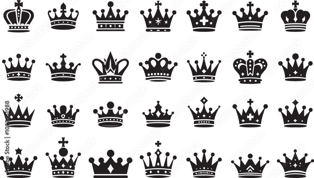 Obraz premium Royal King and Queen Crown Silhouette Icon Set Vector illustration on White Background.