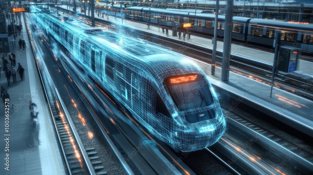 Futuristic Train Speeding Through a Train Station Futuristic Train Speeding Through a Train Station