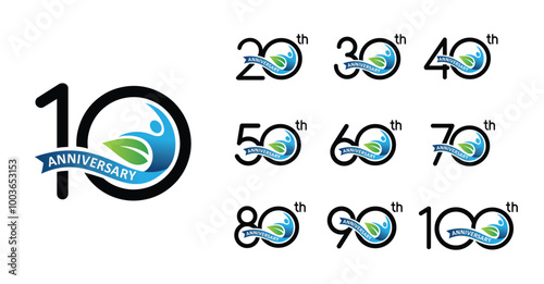 Set of anniversary design people and leaf number