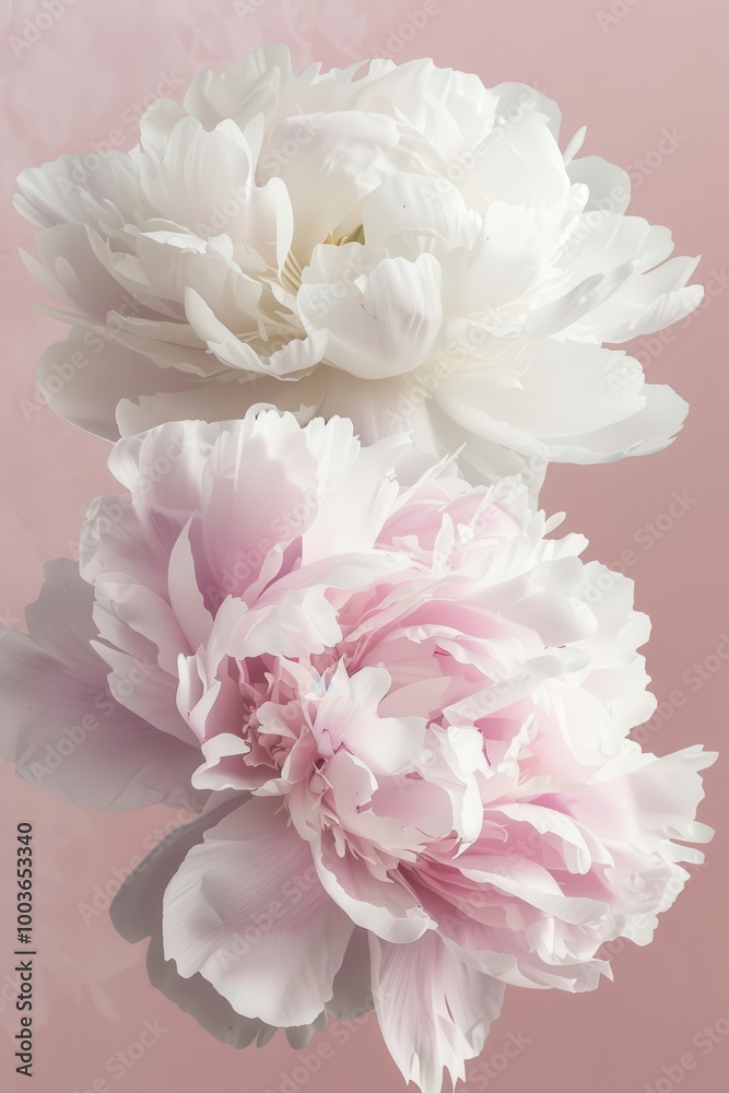Two pink and white large peonies, vector, minimalism, graphic design Two pink and white large peonies, vector, minimalism, graphic design