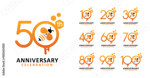 Set of anniversary design honey bee number