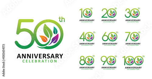 Set of anniversary design nature leaf number