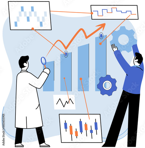 Technical analysis. Vector illustration. Price movements are closely tracked and analyzed using technical analysis techniques Analyzing data is essential for conducting technical analysis and making
