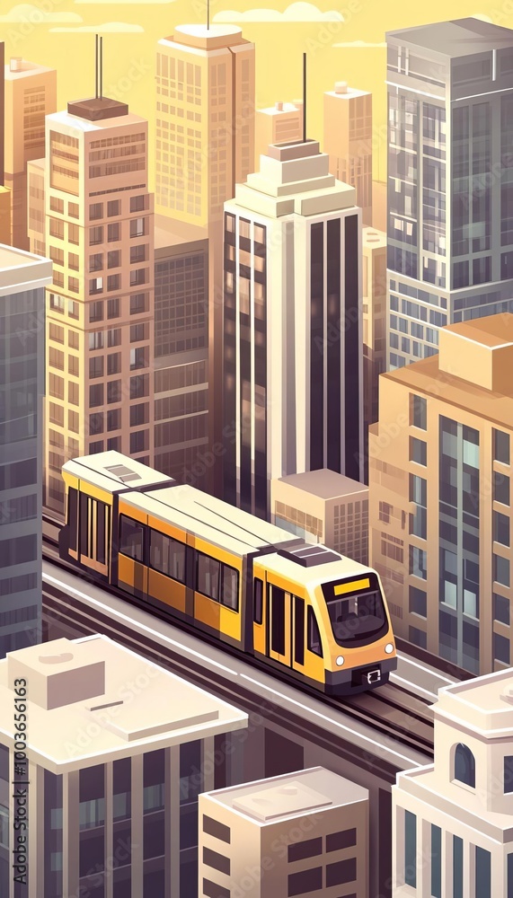 Urban transport hubs in 2025 flat design, birdseye view, highspeed trains theme, cartoon drawing, Complementary color scheme