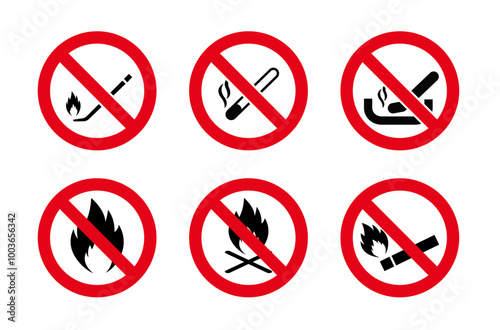 icon set, set fire sign icon, prohibitions on the use of fire in fire hazardous areas