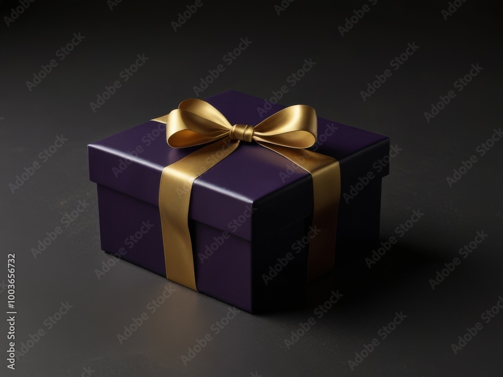 Purple Gift Box with Black and Gold Ribbon Purple Gift Box with Black and Gold Ribbon