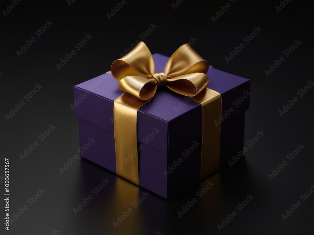 Purple Gift Box with Black and Gold Ribbon Purple Gift Box with Black and Gold Ribbon