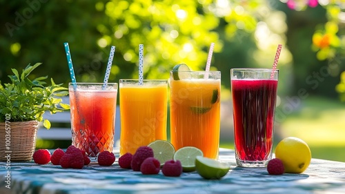 Stay cool and healthy this summer with these refreshing drinks! Sip on vibrant fruit juices, detoxifying herbal teas, and hydrating vegetable blends. perfect for promotion or advertising 

 photo