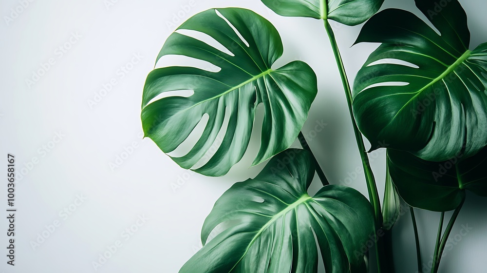 Obraz premium Green Monstera leaf corner frame against a background