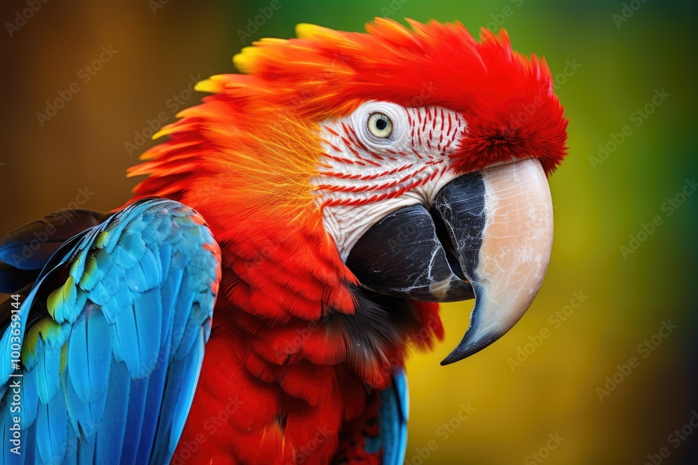 Fototapeta premium tropical macaw perched vibrant feathers in focus