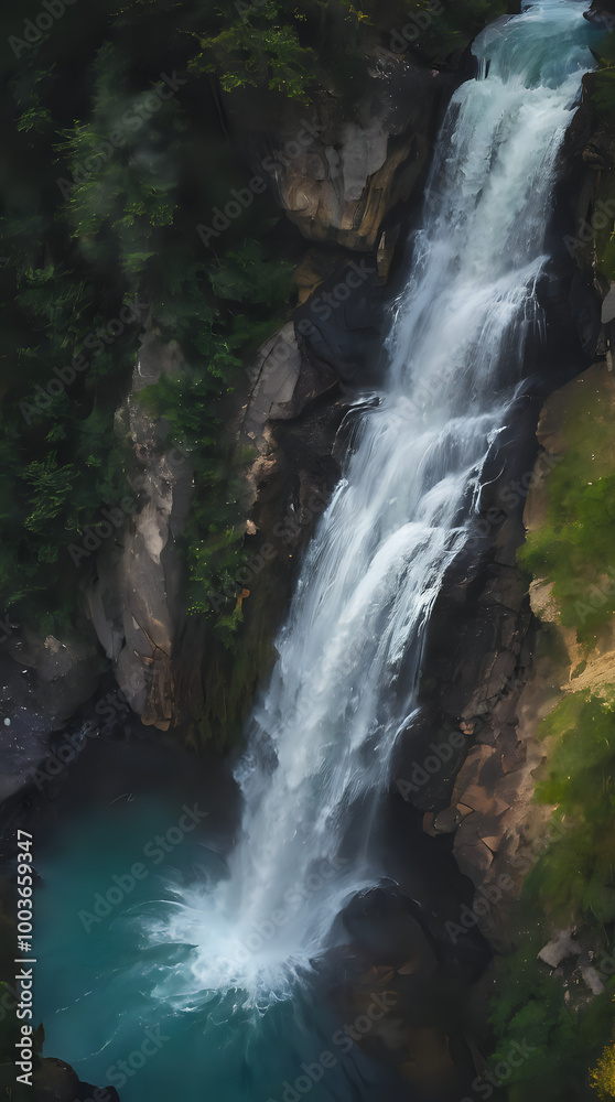 Obraz premium a waterfall that is flowing down a mountain side