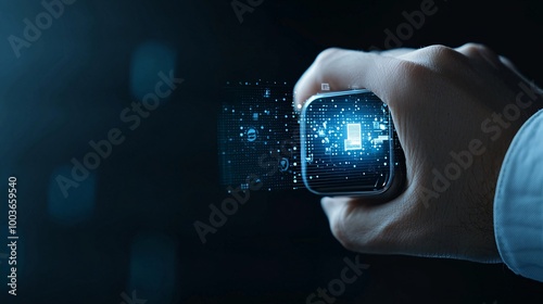 A glowing AI-powered digital assistant on a smartwatch, symbolizing personalized technology integration in everyday life photo