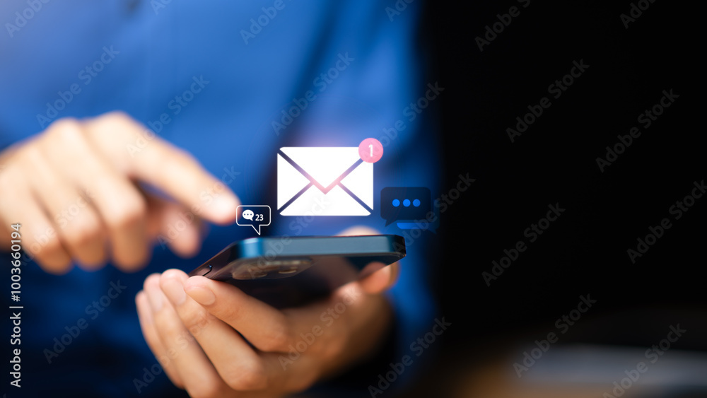 man reading electronic mail ,Email marketing and newsletter concept,Digital communication with email messages,Sending and receiving messages online with the email icon ,notifications
