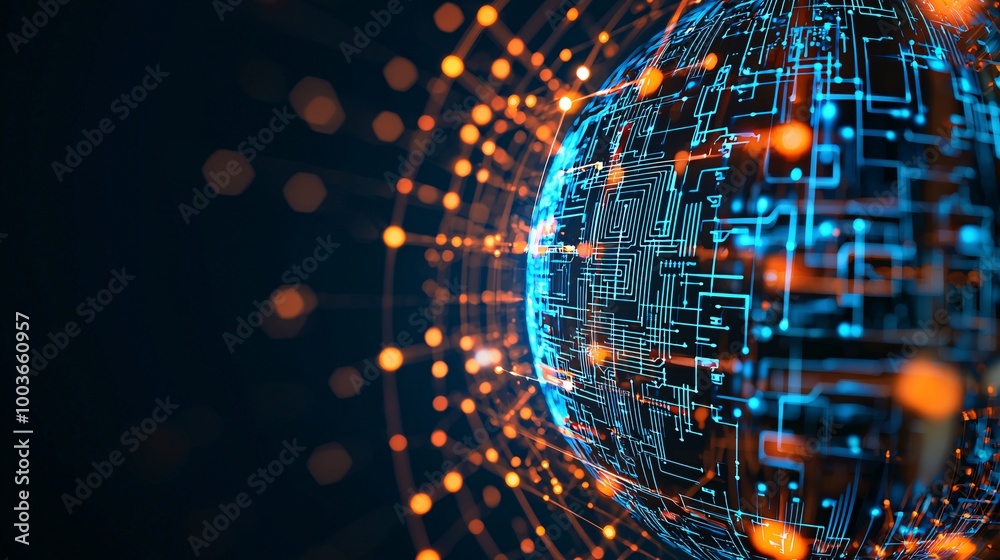 Fototapeta premium A glowing AI-powered network protecting a digital fortress, symbolizing cybersecurity and AI-driven defense systems