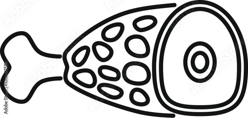 Simple line drawing of a pork ham leg, ideal for representing pork products, recipes, or meat related businesses