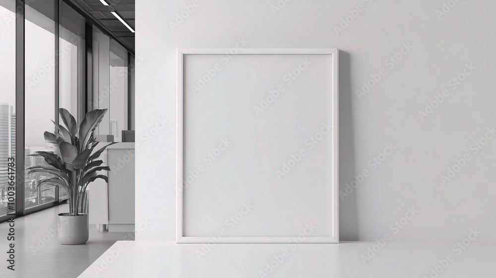 Minimalist Interior with Blank Frame and Plant Minimalist Interior with Blank Frame and Plant