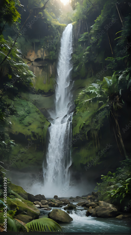 a waterfall in the middle of a lush green forest a waterfall in the middle of a lush green forest
