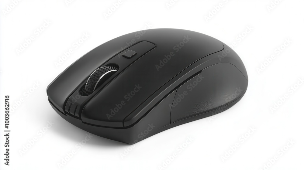 Wireless black computer mouse on a white isolated background. Wireless black computer mouse on a white isolated background.