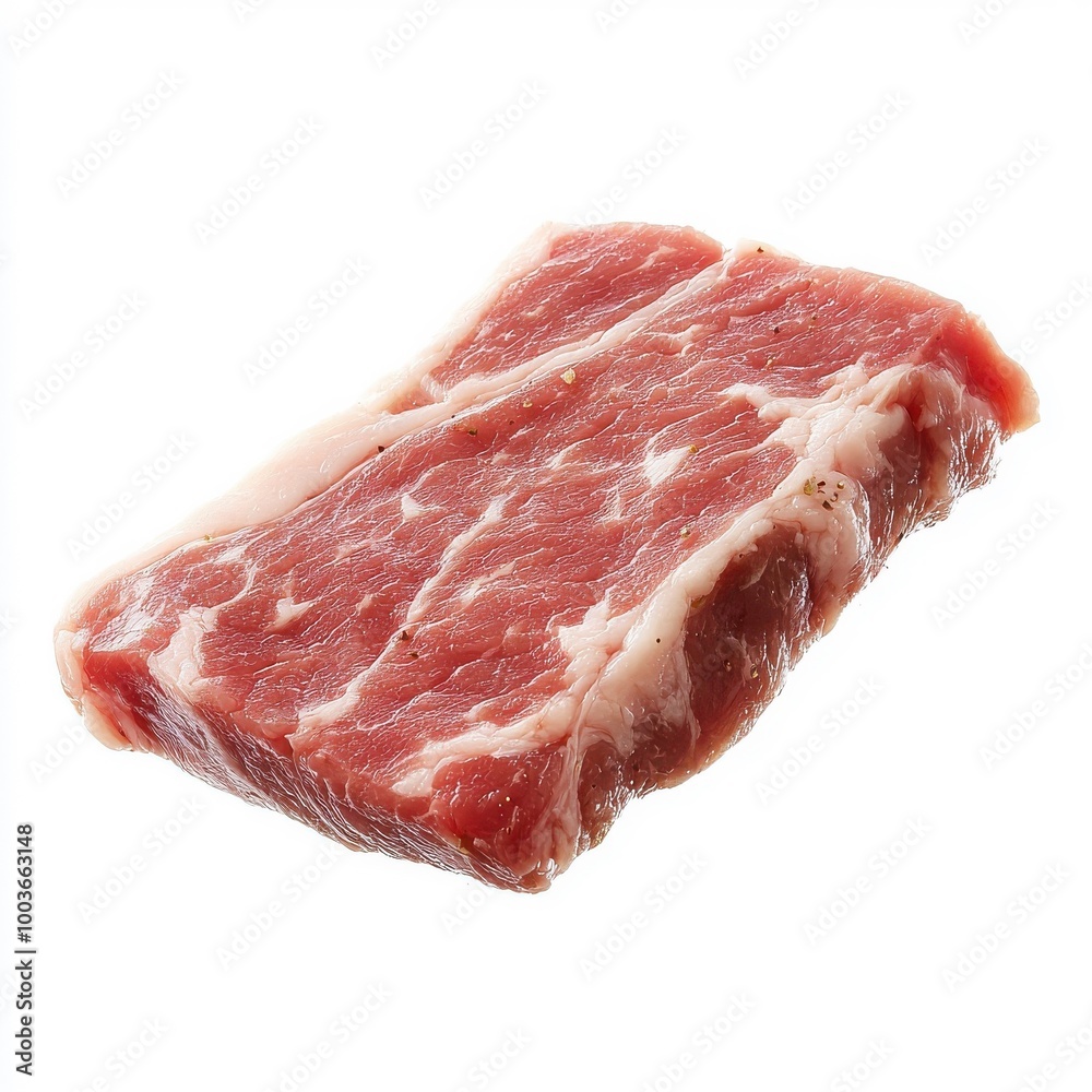 Flying pork steak, isolated on a white background, adding a fun and whimsical element to the image. Flying pork steak, isolated on a white background, adding a fun and whimsical element to the image.