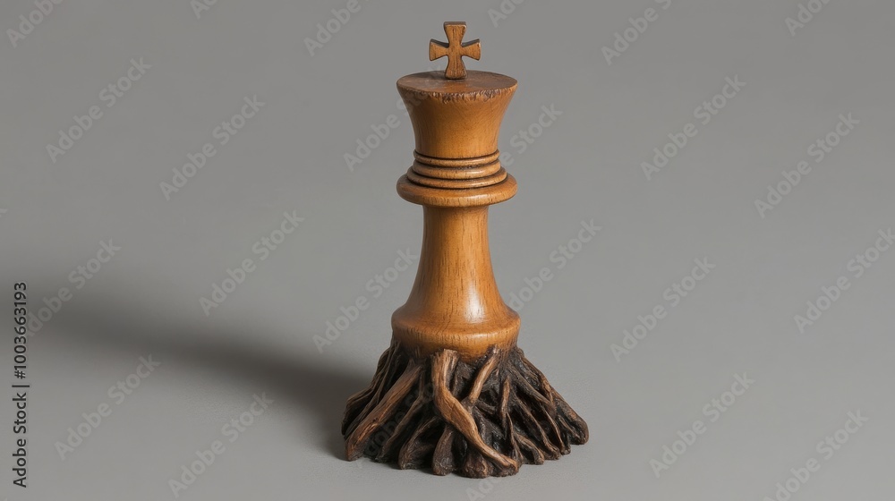 Driftwood chess piece carved as a king with an elegant cross on top