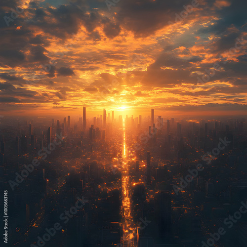 Cityscape Sunset Illustration