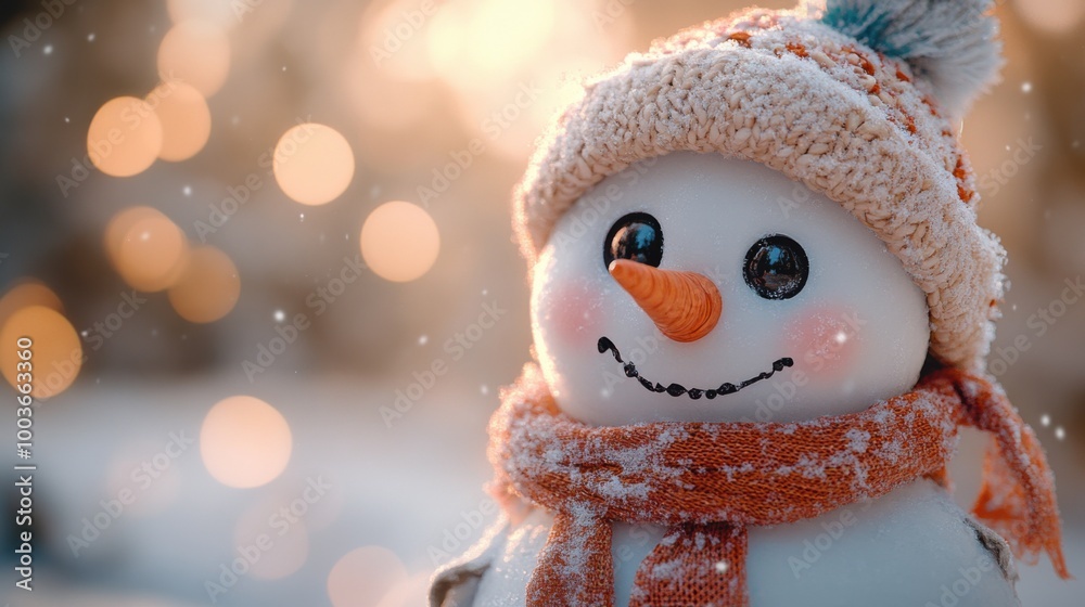 close-up of snowman's eyes and nose, blended light peach background, fluffy hat edge, soft glow, whimsical card layout for wishes. close-up of snowman's eyes and nose, blended light peach background, fluffy hat edge, soft glow, whimsical card layout for wishes.