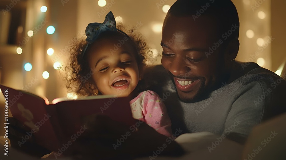 Cozy Evening Reading Time in Bed with Warm String Lights Background. Cozy Evening Reading Time in Bed with Warm String Lights Background.